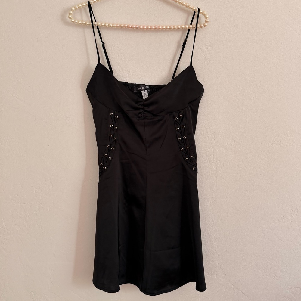 Urban Outfitters Black Lace-Up Dress satin medium mini